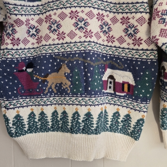 Northern Reflections Vtg Cardigan Nordic Winter Scenes Snow Trees SleighsCozy M - Picture 6 of 14